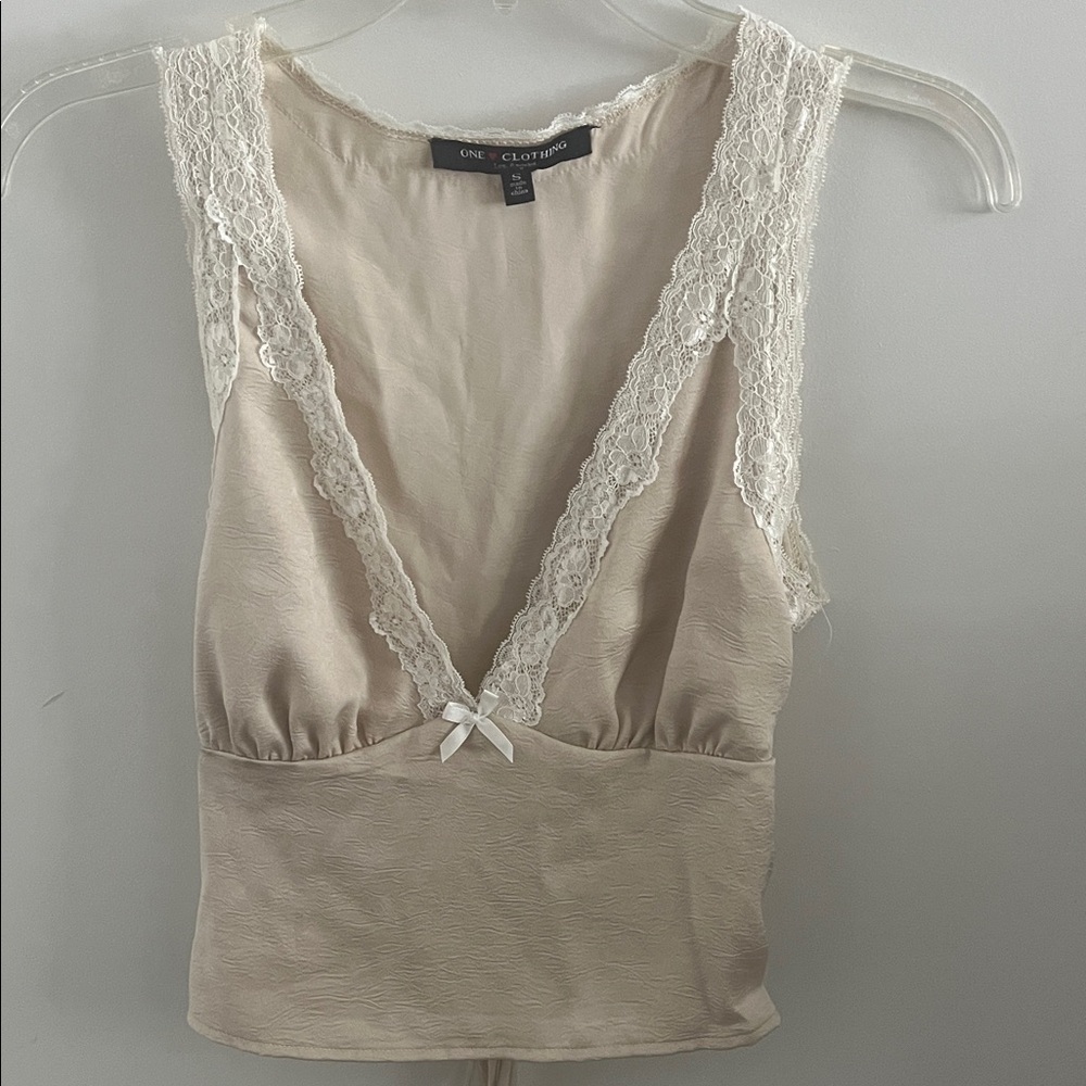 One Clothing Beige Lace-Trimmed Top